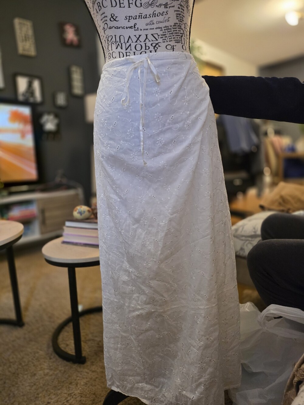 Lane Bryant White Eyelet Maxi Skirt with Drawstring